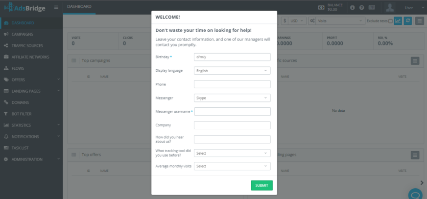 Free tracker AdsBridge