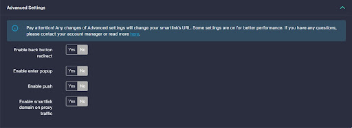Advanced settings of the campaign