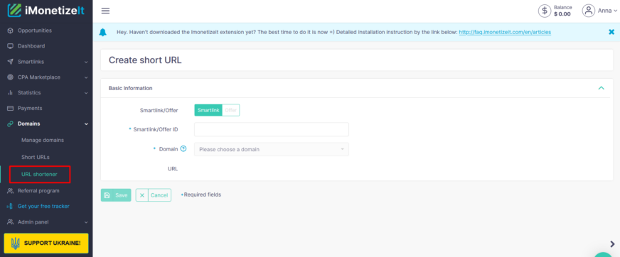 Short URL - creating of short links