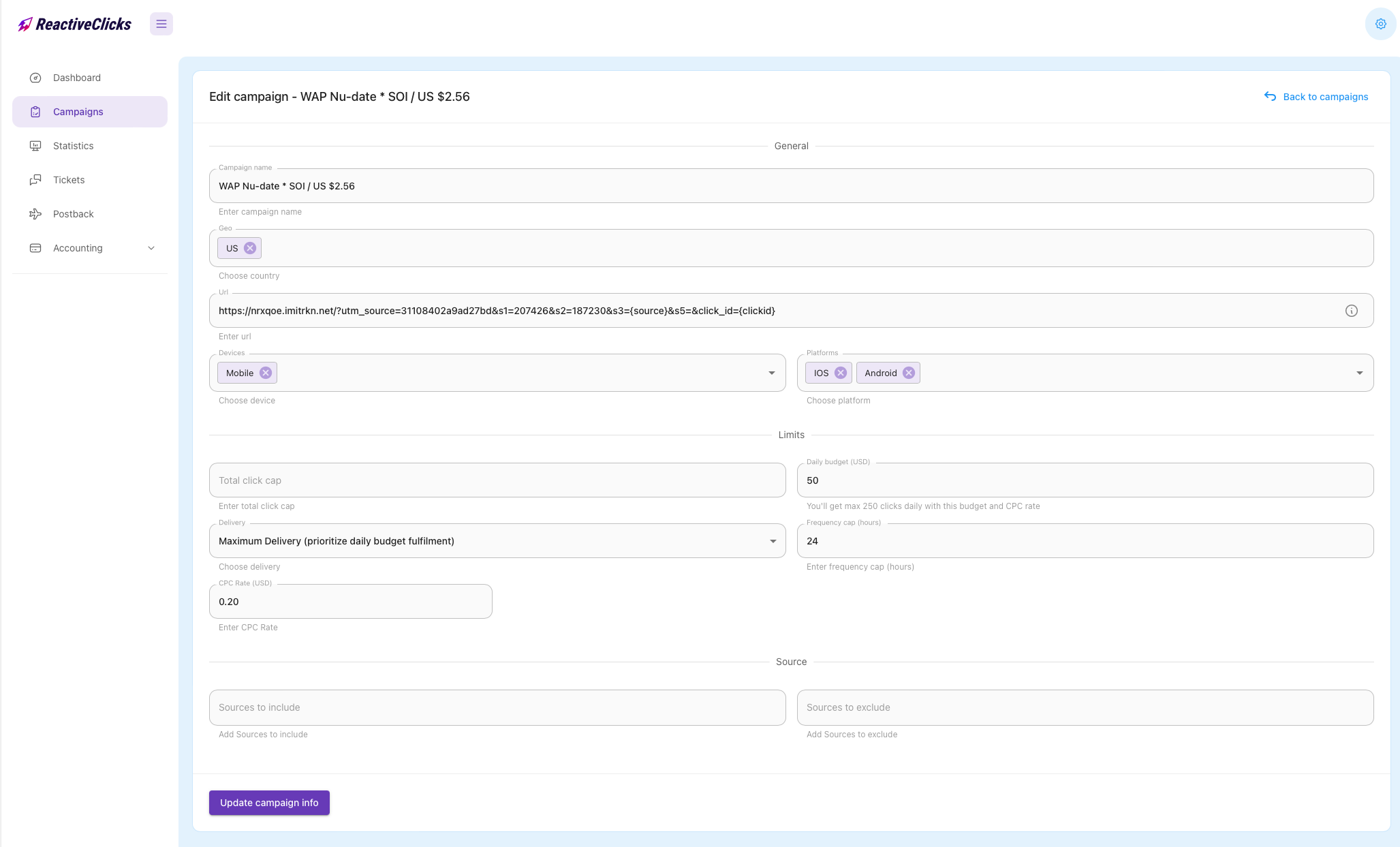 Reactiveclicks статистика